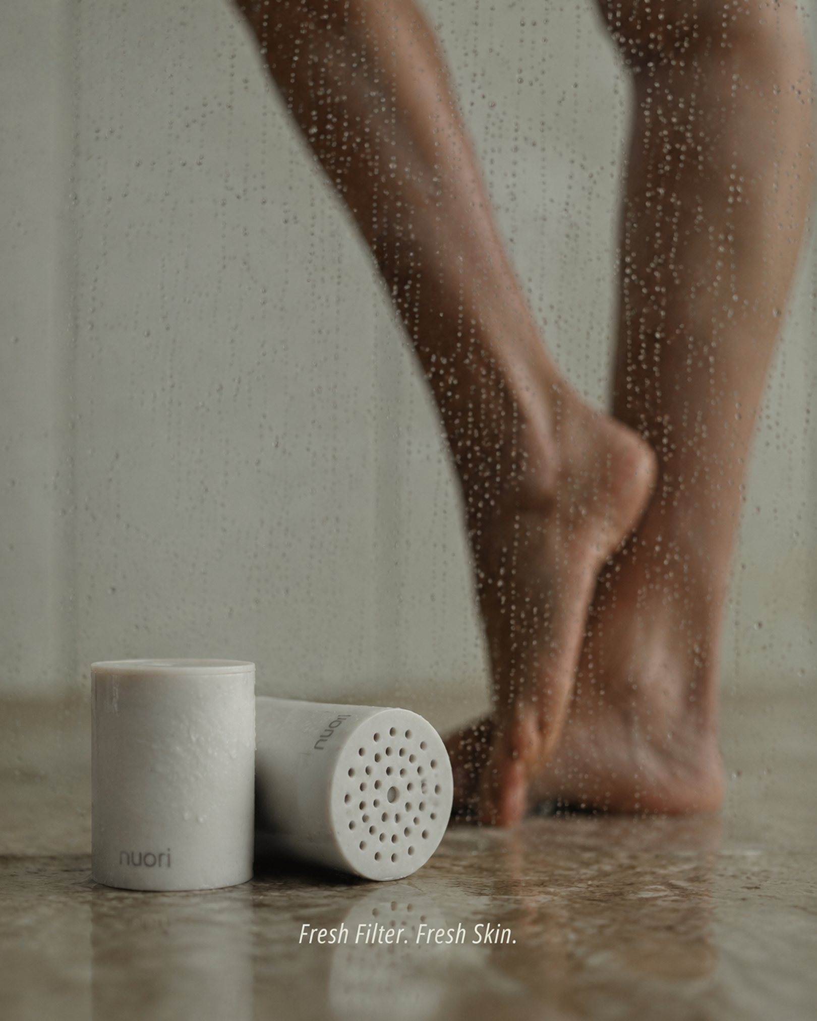 Nuori filters on a wet shower floor